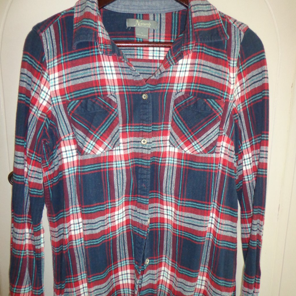 Natural Reflections Herringbone Plaid Flannel Shirt M Button Closure Multi